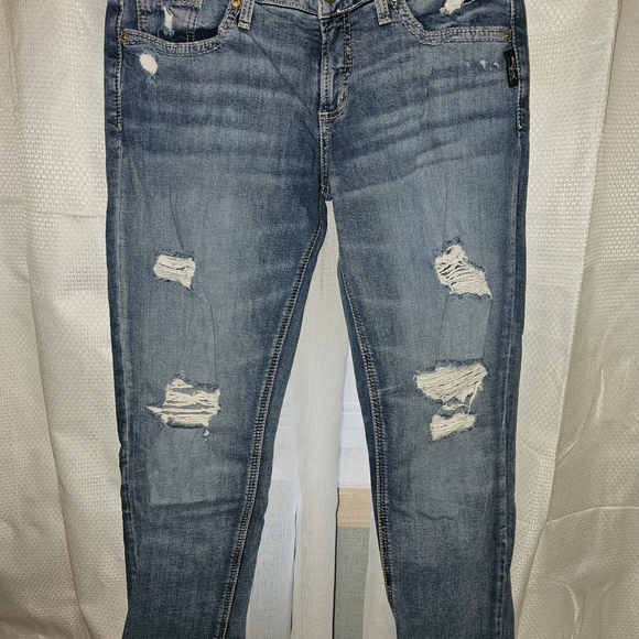 Silver Jeans Denim - Silver Jeans Women's Light Blue Distressed Skinny Jeans